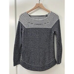 LOFT Women's Navy White Stripe Curved Hem Sweater Size XS
